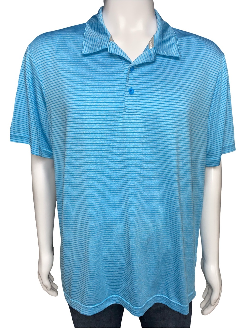 Adidas Golf Polo Shirt Men’s XL Blue Striped Climalite Performance Short Sleeve